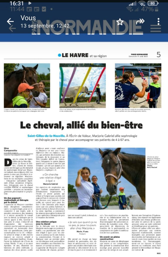 Article de presse du Paris Normandie sur l'activité de L'Écrin de Valeur.